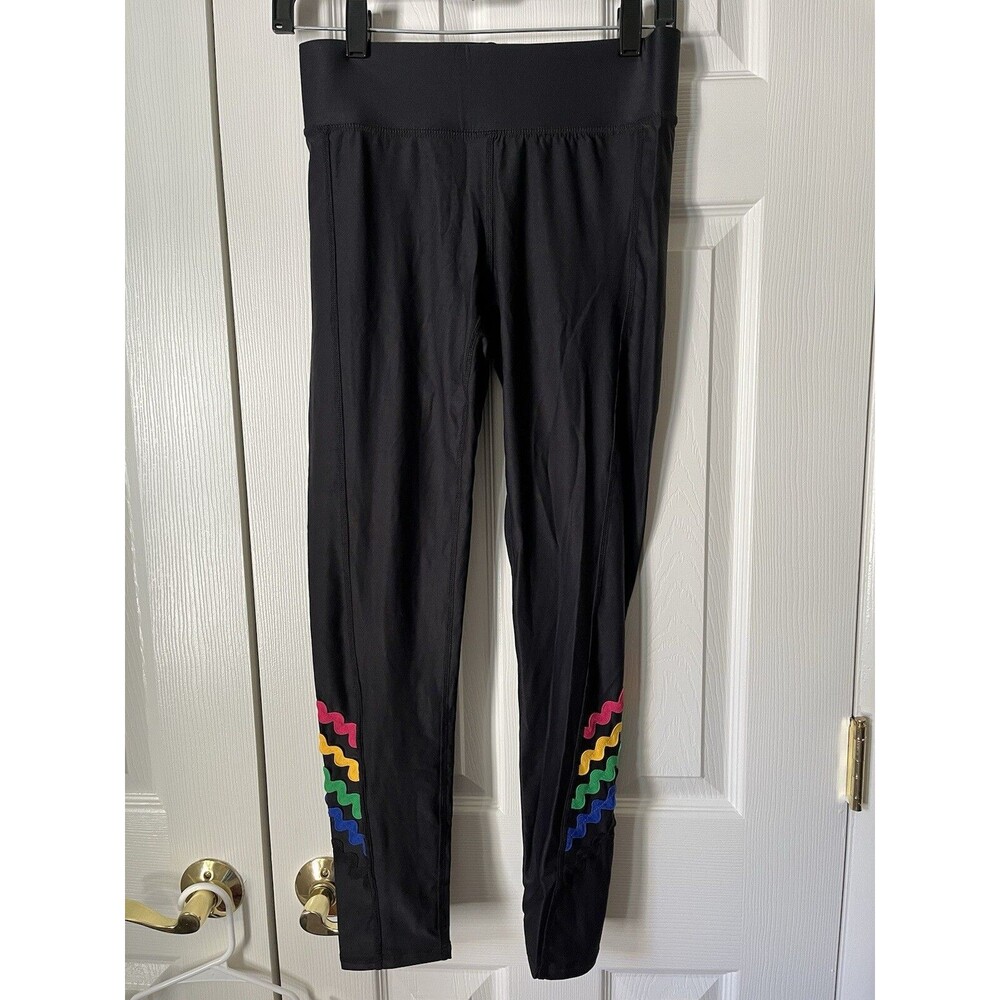 Terez Black Leggings With Ankle Squiggles Relaxed Fit Comfort Women Medium